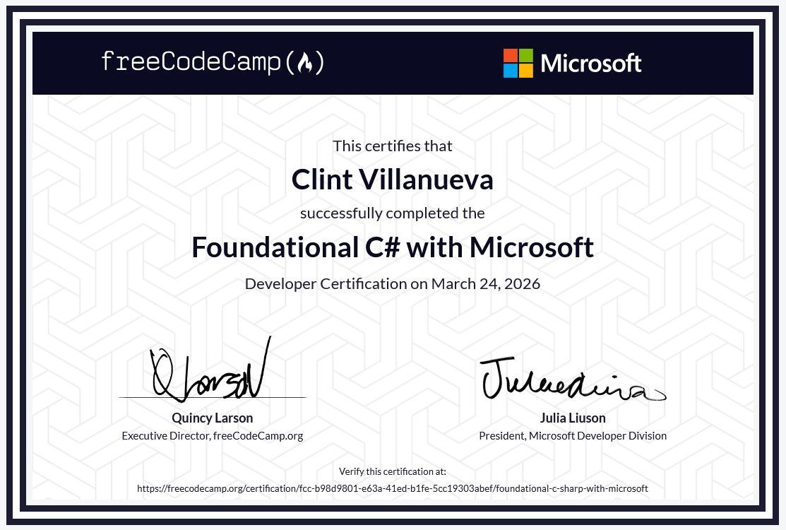 Foundational C# with Microsoft certificate