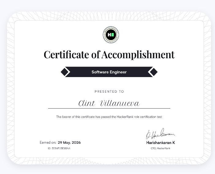HackerRank Software Engineer certificate